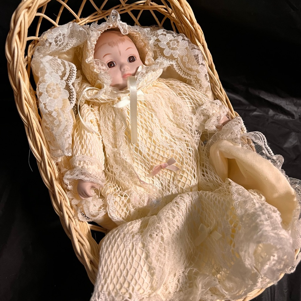 Vintage Porcelain Baby Doll Lace Outfit.